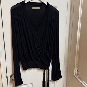 Abercrombie & Fitch black blouse faux wrap with tie